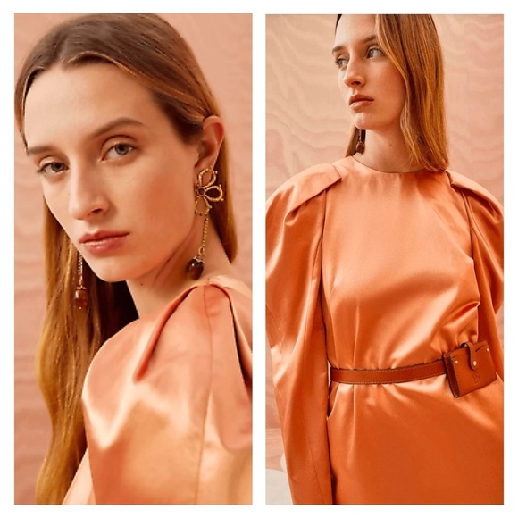 Ulla Johnson Silvana Dress Copper Satin Midi Long Sleeve Boho Sz 8 Cocktail NWT - Picture 2 of 16